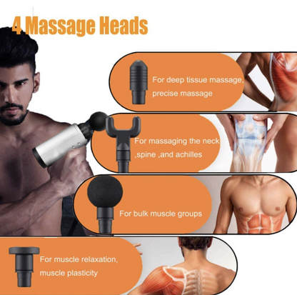 Portable Massage Gun – 4-Head Vibration Massager